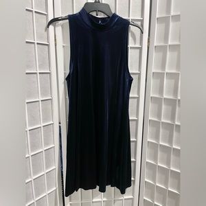 Velvet blue dress sleeveless mock neck Medium
